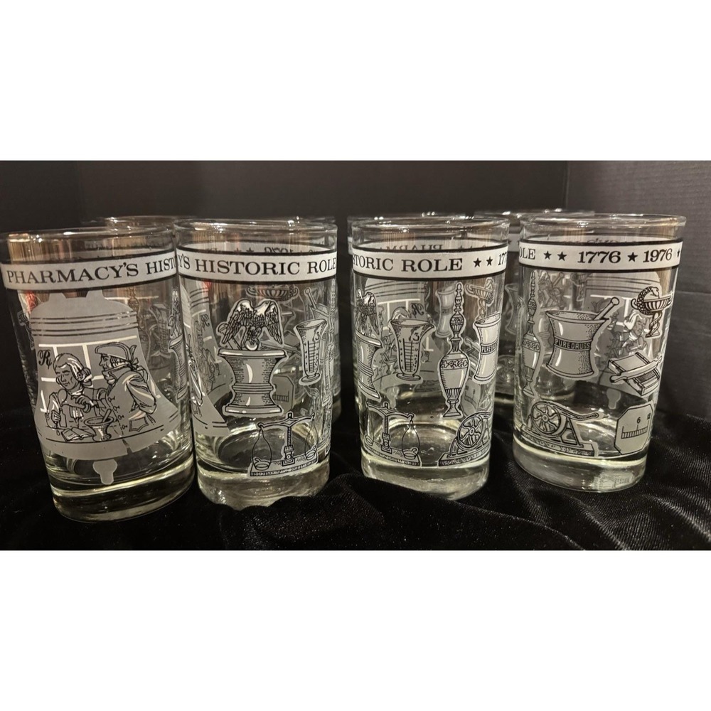 Vintage Libbey Bicentennial 1776-1976 Pharmacy Glasses - Pristine Set of 8